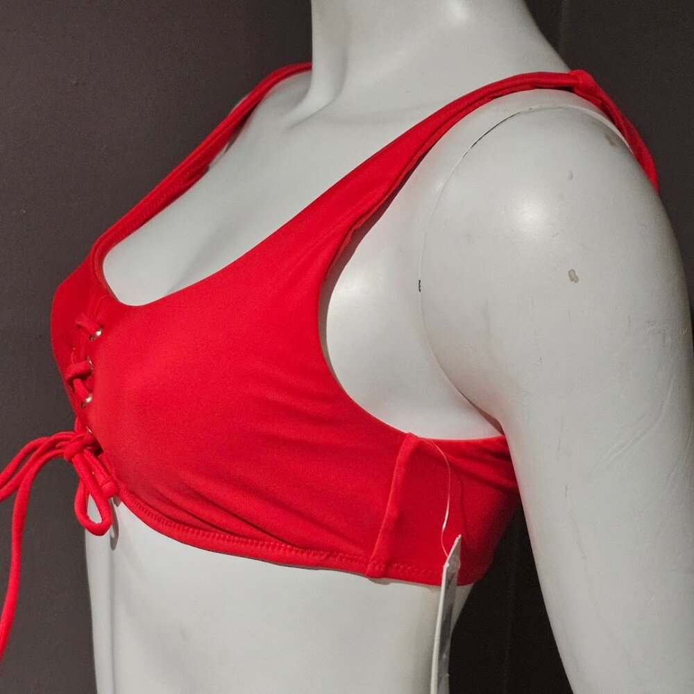 Raisins Lace up Bra Bikini Top  Bermuda Solids Poppy Red - Picture 2 of 8